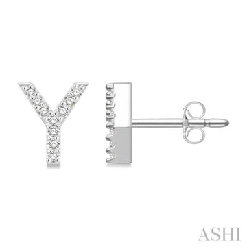 1/10 Ctw Initial 'Y' Round Cut Diamond Earrings in 10K White Gold